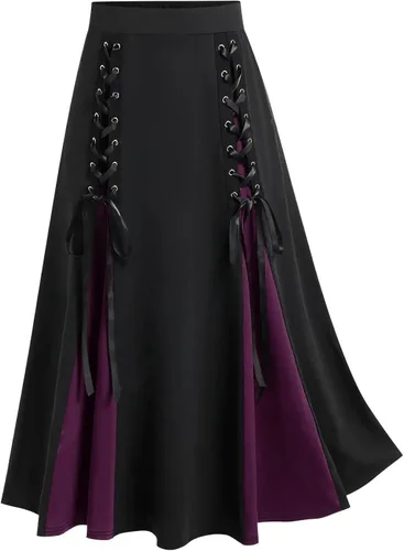 Vista 4 de sckarle Faldas medievales steampunk para mujer, falda victoriana vintage, vestido gótico de retazos de encaje, falda midi renacentista