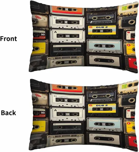 Vista 2 de Mugod Funda de almohada decorativa de los años 80 con cintas de plástico de cassette de audio retro, funda de almohada para hombres y mujeres