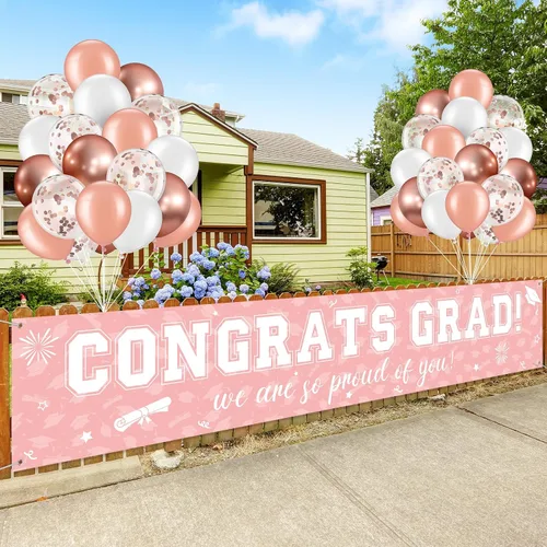 Vista 14 de Cartel de graduación de 37 piezas para decoración de globos de clase de 2026, pancarta de felicitaciones graduadas para decoración al aire libre