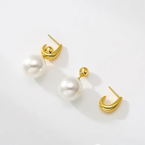 Vista 5 de Aretes de aro de plata dorada con letra D para mujer, aretes de perlas, 2 vías de uso, aretes de perlas de lujo, en forma de D, regalos de joyería