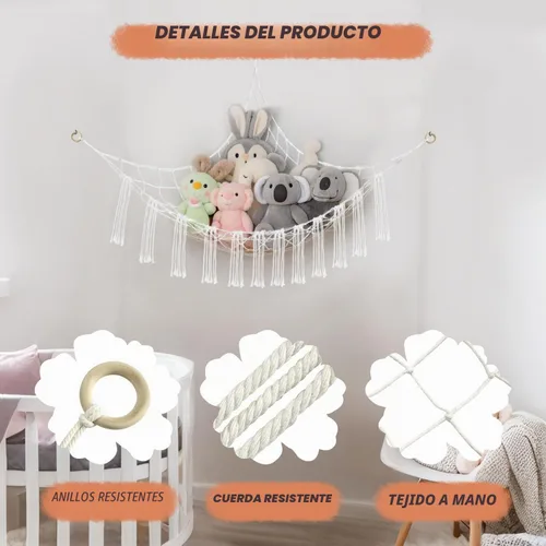Vista 5 de Hamaca de 59 x 47 pulgadas, red de esquina para animales de peluche, grande, soporte de hamaca de algodón para el hogar, habitación, pared