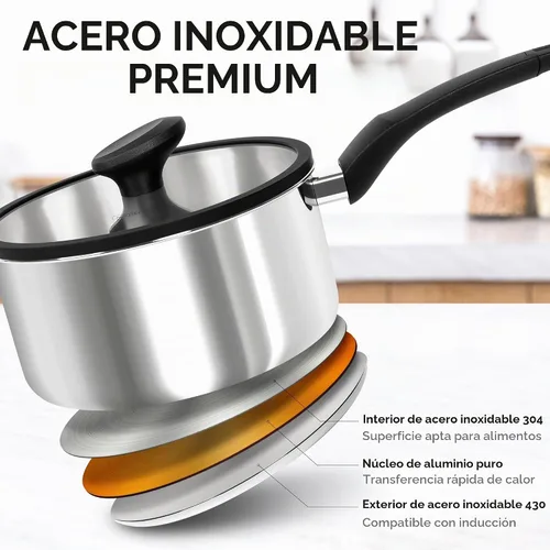 Vista 3 de MICHELANGELO Cacerola de acero inoxidable con tapa de 1 cuarto, 2 cuartos y 3 cuartos de galón, cacerolas de acero inoxidable triple con mango