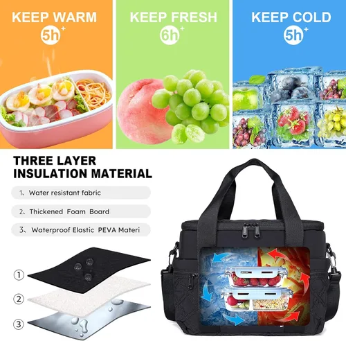 Vista 5 de NOL Natural Organic Lifestyle Bolsa Térmica de Almuerzo de Nylon para Mujeres Bonita Bolsa de Almuerzo Acolchada Grande A Prueba de Fugas Aislada