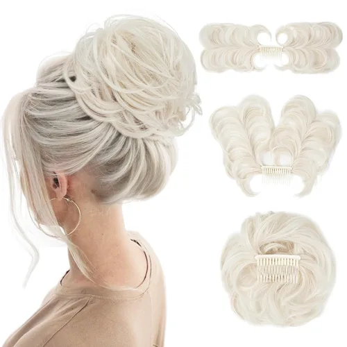 Vista 34 de Peine de moño desordenado con clip lateral para mujer, corto, natural, lacio, versátil, ajustable, fácil de peinar, (rubio ceniza-C)