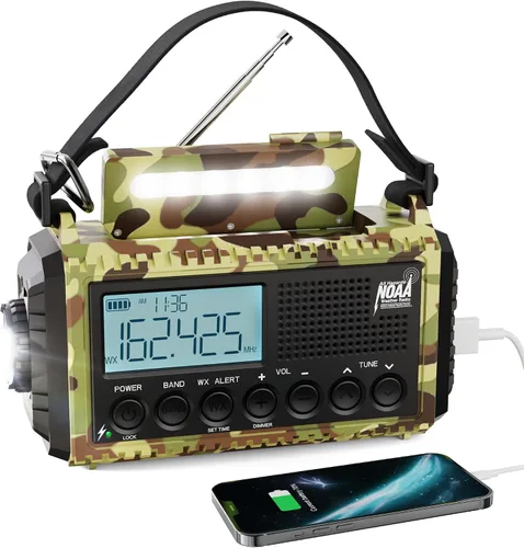 Vista 11 de Raynic - Radio meteorológica NOAA, radio de emergencia solar con manivela de 5000 mAh/18 500 mWh, radio portátil a batería con AM/FM/SW/NOAA