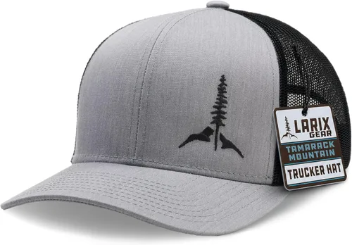 Vista 14 de Larix Hats for Men, Trucker Hat Men, Tamarack Mountain, Mesh Snapback Negro/ Gris