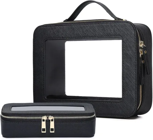 Vista 75 de Pinkmik Pequeña bolsa de maquillaje transparente, mini estuche para cosméticos, bolsa de aseo impermeable con cremallera, organizador de bolsos
