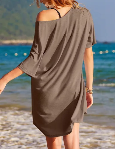 Vista 5 de Ekouaer Camisón de algodón con cuello en V para mujer, cómodo y casual para mujer