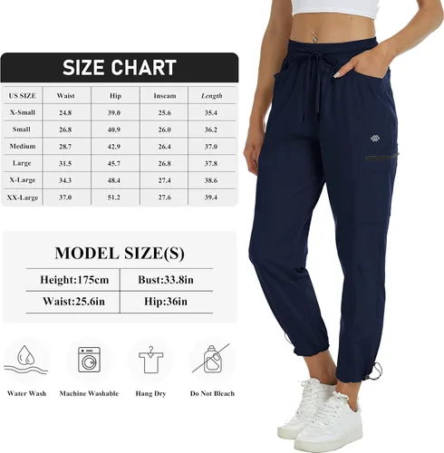 Vista 7 de MoFiz Pantalones de senderismo para mujer, ligeros, de secado rápido, con bolsillos con cremallera