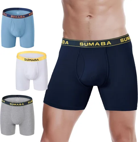 Vista 34 de SUMABA Calzoncillos tipo bóxer de pierna larga para hombre, con bolsa que no se suben para hombre 1 paquete: verde militar02