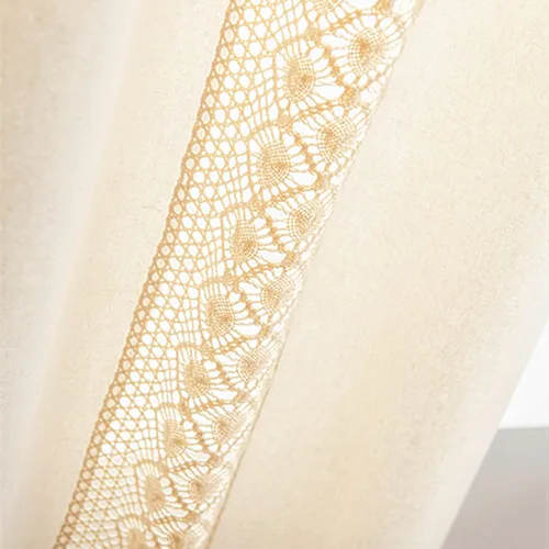 Vista 7 de Deeprove - Cortinas bohemias de 63 pulgadas de largo para dormitorio, rayas de lunares de punto hueco beige y patchwork de algodón y lino crema