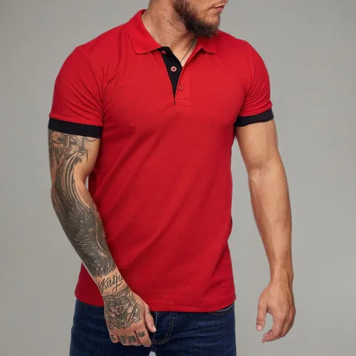 Vista 5 de Polo de manga corta para hombre, estilo casual, ajustado, diseño básico, corte clásico, camisas de algodón