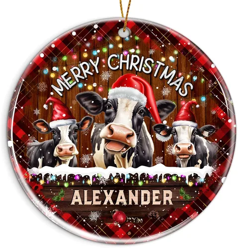 Vista 25 de Adorno personalizado para la primera Navidad del bebé 2025 con nombre personalizado, lindo oso en la luna, adornos redondos, regalo de primer