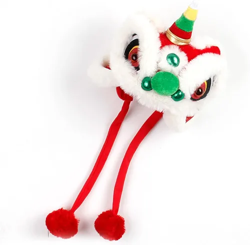 Vista 6 de Sombrero para perro, sombrero de león para mascotas de celebración de estilo chino, lindo sombrero de baile de león para perro ajustable para Año