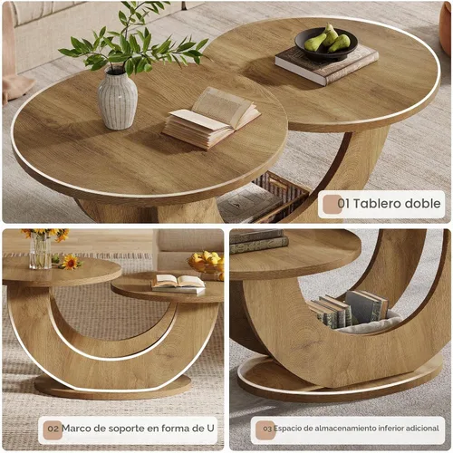 Vista 6 de Tribesigns Mesa de centro redonda de 46 pulgadas, mesa de centro moderna para sala de estar con marco en forma de U en forma de U, mesa de té