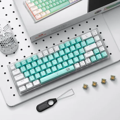 Vista 7 de Redragon K631 PRO WT Teclado inalámbrico RGB para juegos 65% de 3 modos, teclado mecánico compacto intercambiable en caliente con conector PCB sin