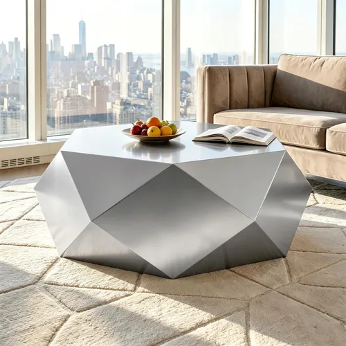 Vista 10 de SSLine Mesa de centro moderna de tambor para sala de estar, mesa de centro de acero inoxidable dorada de lujo de 39.4 pulgadas, mesas centrales