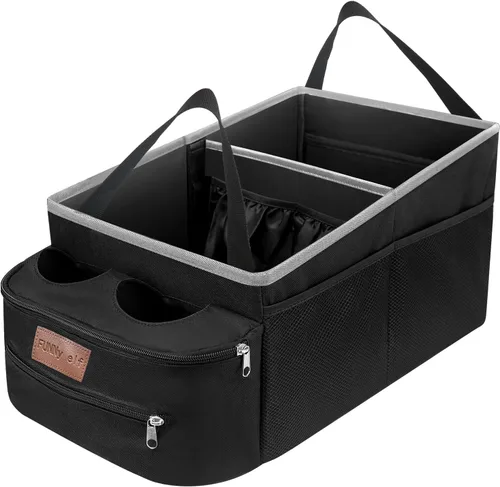 Vista 10 de FUNNy elf Organizador de asiento de pasajero, almacenamiento plegable para automóvil con particiones y 4 portavasos para asiento delantero o trasero