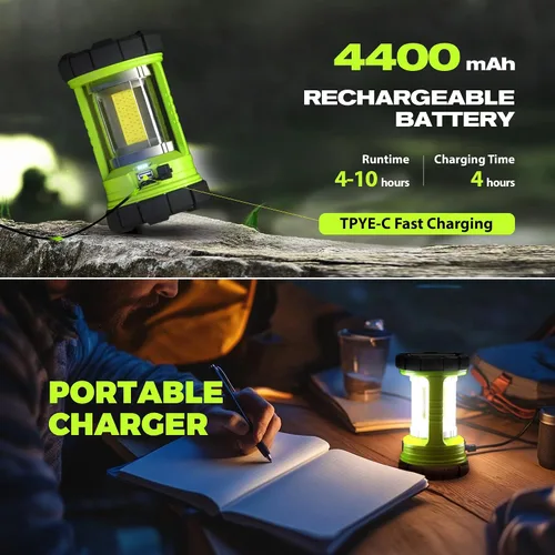 Vista 3 de elesall Linterna de campamento, linterna LED recargable de 3000 lúmenes, 5 modos de luz, linterna impermeable COB, luz de campamento para cortes