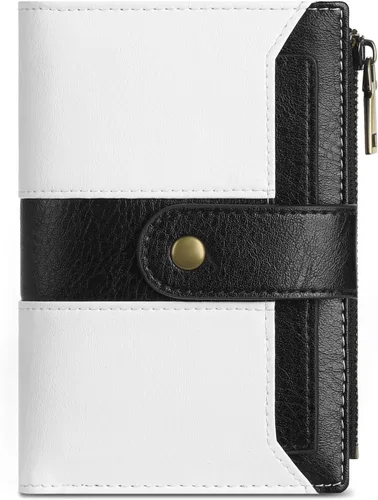 Vista 9 de SENDEFN Cartera pequeña de cuero para mujer, con bloqueo RFID, tarjetero con doble cremallera, monedero plegable