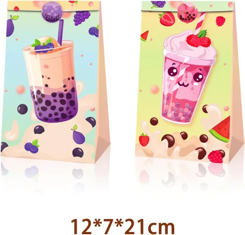 Vista 2 de 12 bolsas de fiesta de té Boba con calcomanías, recuerdos y decoraciones de fiesta de té Boba