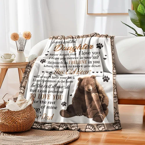Vista 2 de UFOORO Manta para hija, manta de forro polar suave con diseño de oso abrazo de oso, regalo sincero de padre a hija, el mejor regalo para hijas