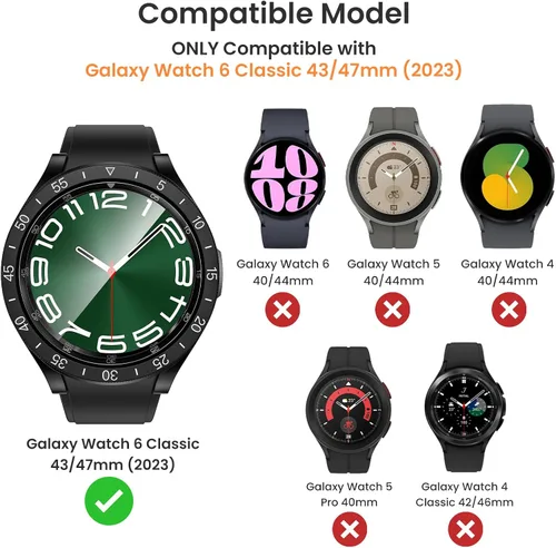Vista 2 de Pack de [2+2+3] Goton 3 en 1 para Samsung Galaxy Watch 6 Classic de 47 mm, protector de pantalla de 3 piezas de vidrio templado HD anti-vaho + 2