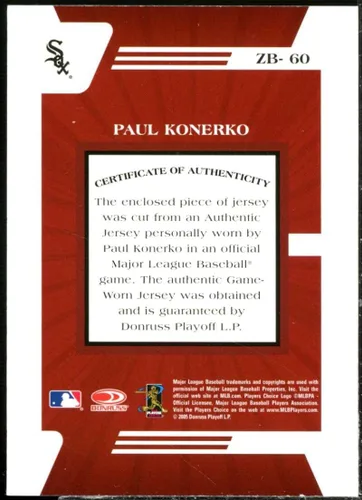 Vista 2 de Paul Konerko Card 2005 Zenith Z-Jerseys #60