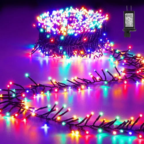 Vista 8 de Quntis Luces de árbol de Navidad en racimo, 1000 LED, impermeables, para exteriores, 33 pies, luces de racimo de petardo de Navidad parpadeantes, 8