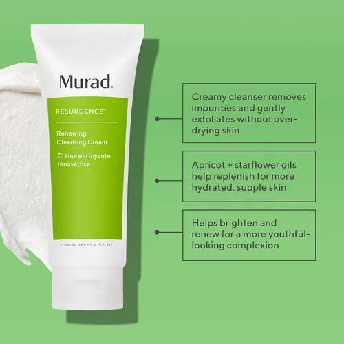 Vista 2 de Murad Resurgence Renewing Cleansing Cream – Crema limpiadora antienvejecimiento – Limpiador facial diario hidratante, 6.75 onzas líquidas