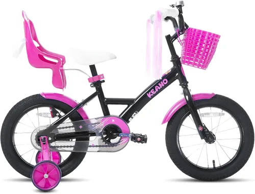 Vista 8 de KEANO Zinnia 14 16 20 Inch Kids Bike for Girls Ages 3-10 Years, Girls' Bikes with Training Wheels, Streamers, Basket and Doll Seat, Children Bicycles