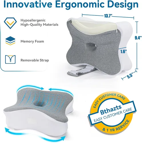 Vista 2 de Almohada larga de rodilla para personas que duermen de lado entre las piernas, almohada de espuma viscoelástica para dormir de lado con correa