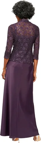 Vista 3 de Lace & Satin Gown with Sheer 34 Sleeve Scalloped Lace Jacket MIDNIGHT 12P