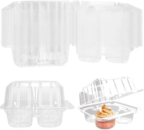Vista 10 de Paquete de 40 cajas de plástico transparente para cupcakes de 4 compartimentos, soportes para cupcakes de 4 cavidades, recipientes transparentes