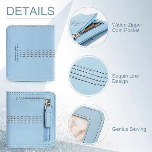 Vista 5 de APHISON Cartera de mujer con diseño de dibujos animados para niñas, diseño de doble tirón, multifuncional, Hodlers, 04A125BLUE