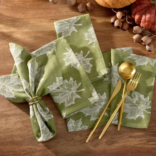 Vista 2 de Elrene Home Fashions Falling Leaves - Servilletas de cena de algodón jacquard, juego de 8, 17 x 17 pulgadas, color verde