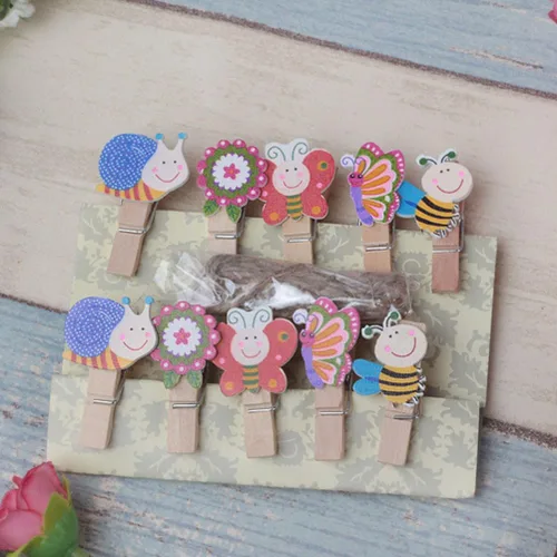 Vista 2 de EXCEART Pinzas para la ropa con forma de animal, 50 clips de madera para fotos, manualidades, organización del hogar, clips de dibujo, pequeñas