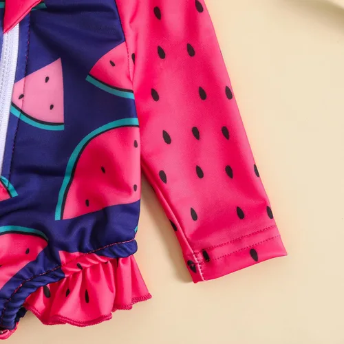 Vista 6 de Traje de baño de una pieza con cremallera de manga larga para bebé niña con gorro