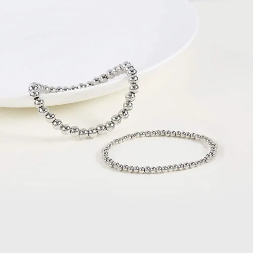 Vista 4 de Elegance 11 designs - Pulseras elásticas de cuentas redondas chapadas en oro de 14 quilates para mujer