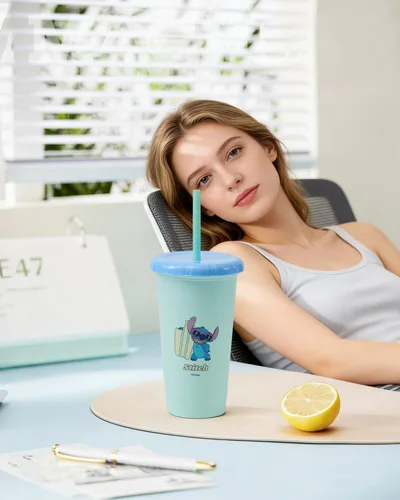 Vista 5 de MINISO Disney Lilo & Stitch - Tazas de café helado de 16 onzas con tapas