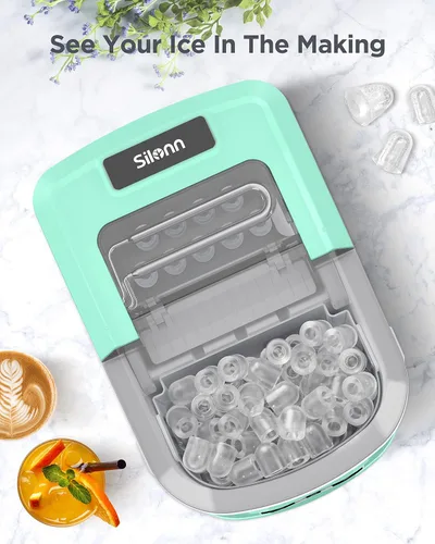 Vista 3 de Silonn Máquina para hacer hielo, 26 libras en 24 horas, 9 cubos listos en 6 minutos, máquina de hielo autolimpiable, máquina de hielo portátil