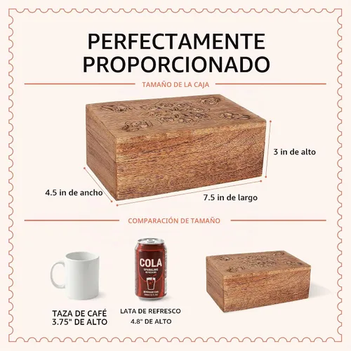 Vista 3 de Mela Artisans Caja de recuerdo de madera de mango - Acabado quemado, 7.5 x 4.5 pulgadas