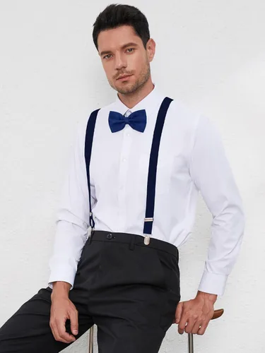 Vista 85 de habibee Color sólido para hombre en forma de Y con clips fuertes tirantes ajustables