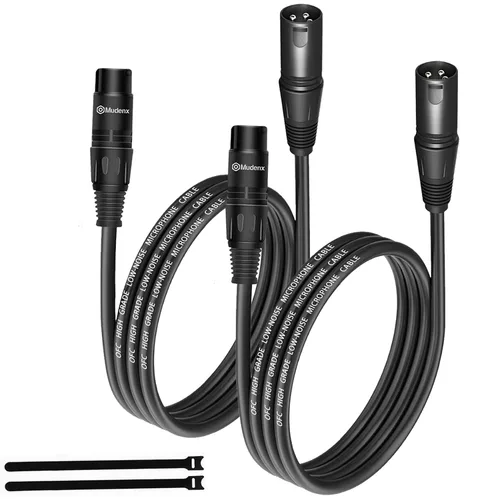 Vista 13 de Paquete de 2 cables XLR cortos de 1.6 pies, cable de micrófono equilibrado XLR macho a hembra de 3 pines, cable de micrófono blindado OFC de 1 pie