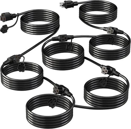 Vista 12 de Eversimpleinc Cable de extensión divisor negro de 1 a 4 (combinado de 31 pies, de extremo a extremo 13 pies), enchufe de 3 clavijas con 4 tomas