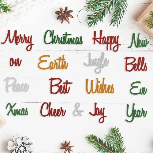 Vista 6 de Hying Troquel de corte de metal con palabras de Año Nuevo para hacer tarjetas y decoraciones de álbumes de fotos, letras de Feliz Navidad