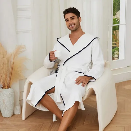 Vista 5 de U2SKIIN Mens Hooded Robe, Soft Warm Triple Layered Cotton Long Men Bathrobe