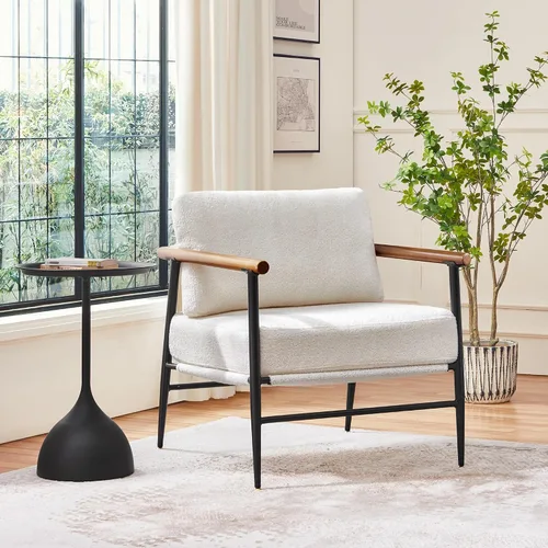 Vista 8 de Yaheetech Silla de Acento, Silla de Tocador Moderna, Silla de Salón de Tela Boucle con Marco de Metal, Almohada de Respaldo Mullida y Cojín