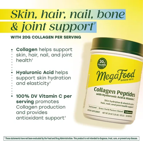 Vista 4 de MegaFood Péptidos de colágeno para mujeres y hombres – Polvo de colágeno sin sabor con ácido hialurónico y vitamina C – Apoya la piel, el cabello