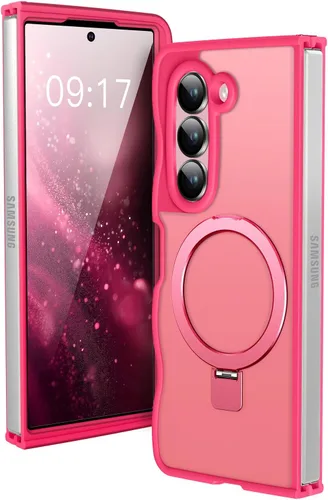Vista 17 de Soporte magnético y marco ondulado: funda para Samsung Galaxy Z Fold 6 [compatible con MagSafe] [protección militar contra caídas] no amarillenta